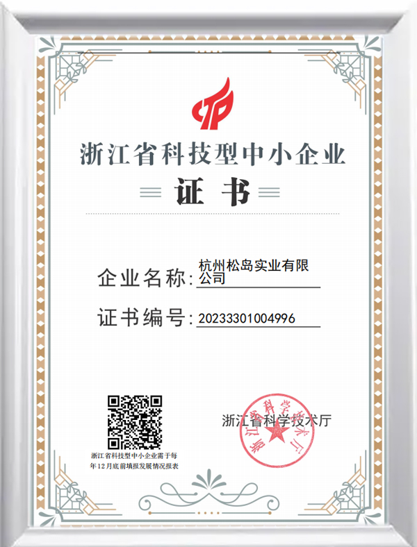浙江省科技型中小企业证书